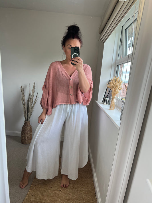 Linen Mix Floaty Trousers - White
