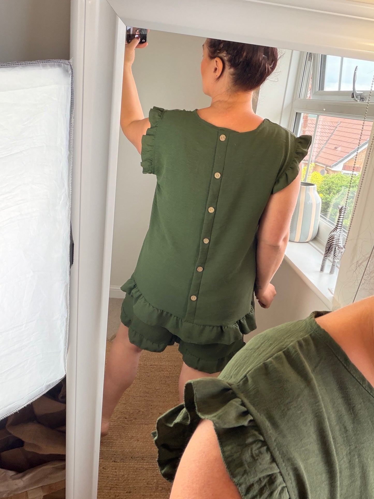 Button Back Short & Top Set - Khaki
