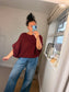 Button Back Batwing Fine Knit Jumper - Wine