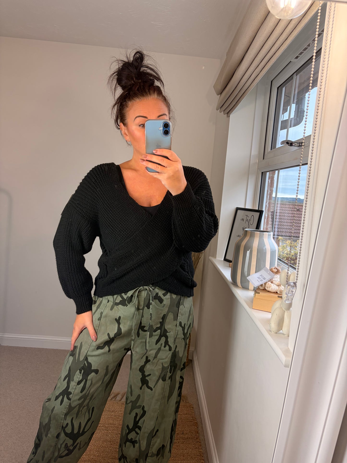 Chunky Knit Wrap Jumper - Black