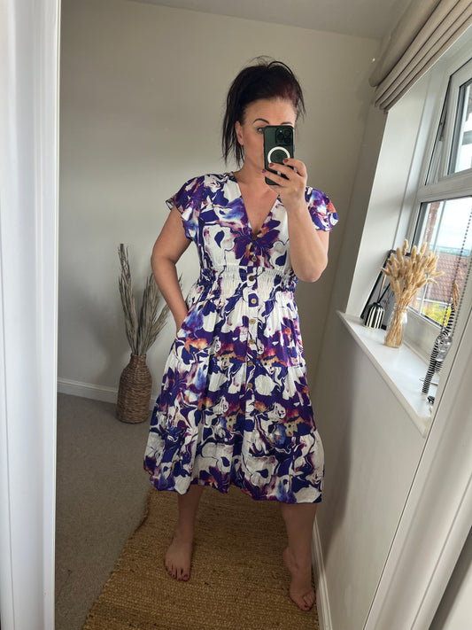 LOTTIE Midi Button Dress with Pockets - Purple