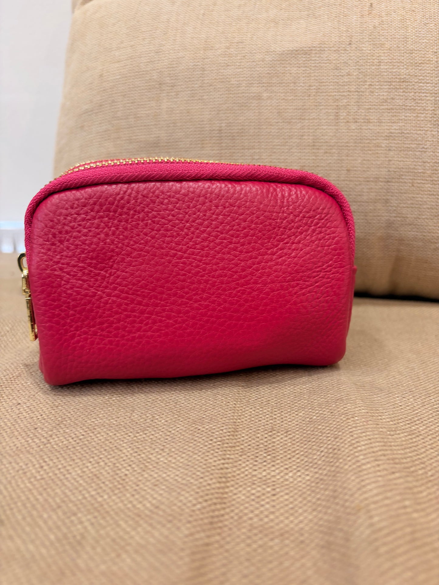 Leather Triple Compartment Purse - Cerise