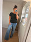 Fine Knit Slash Neck Top - Black