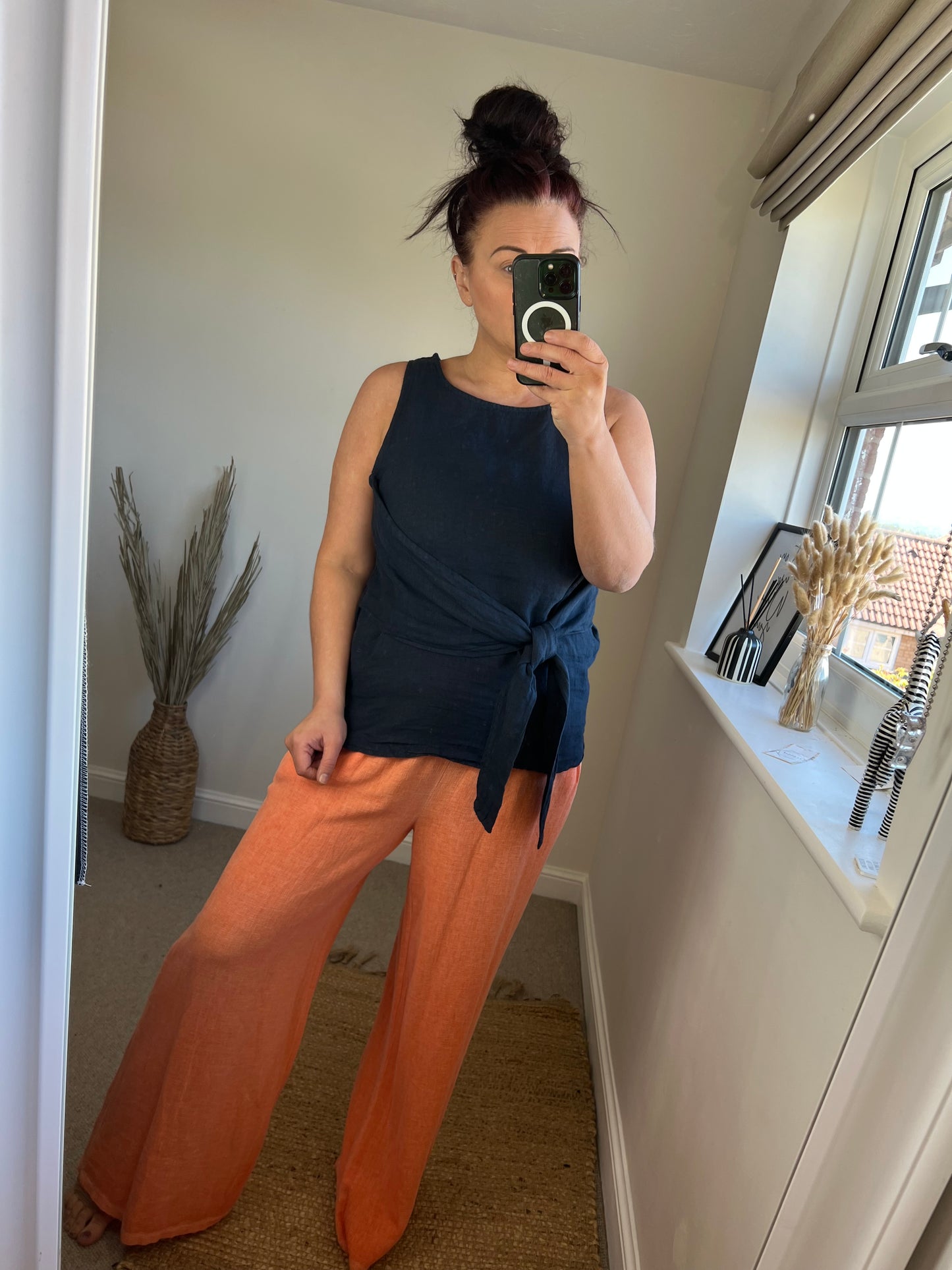 Linen Tie Top - Navy