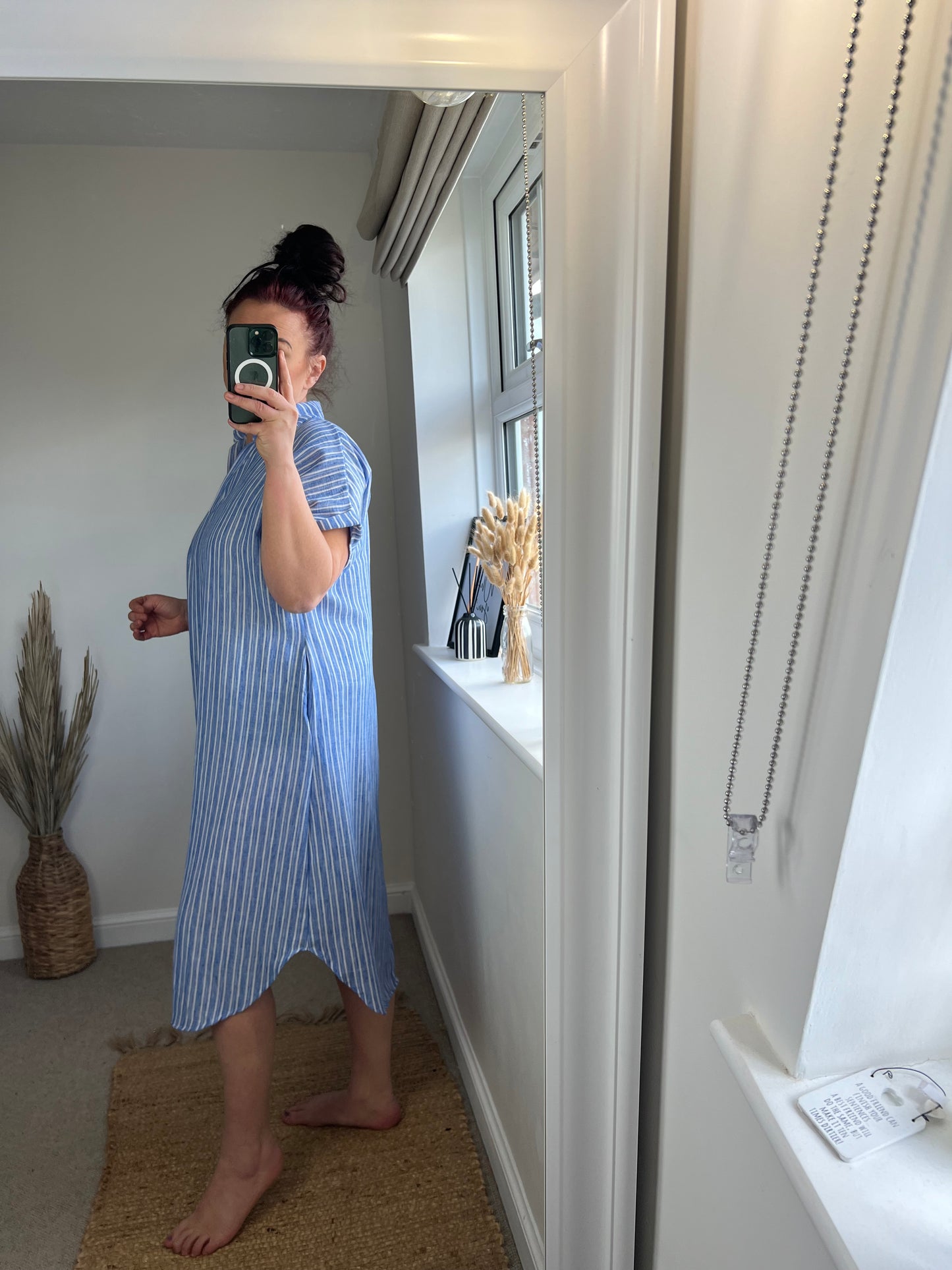 Stripe Cotton Midi Dress - Blue