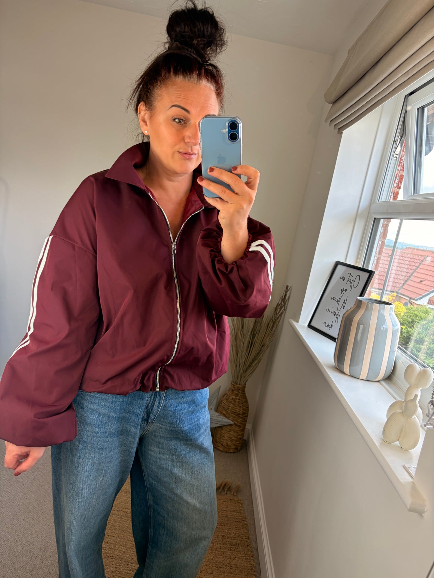 Stripe Bomber Jacket - Wine