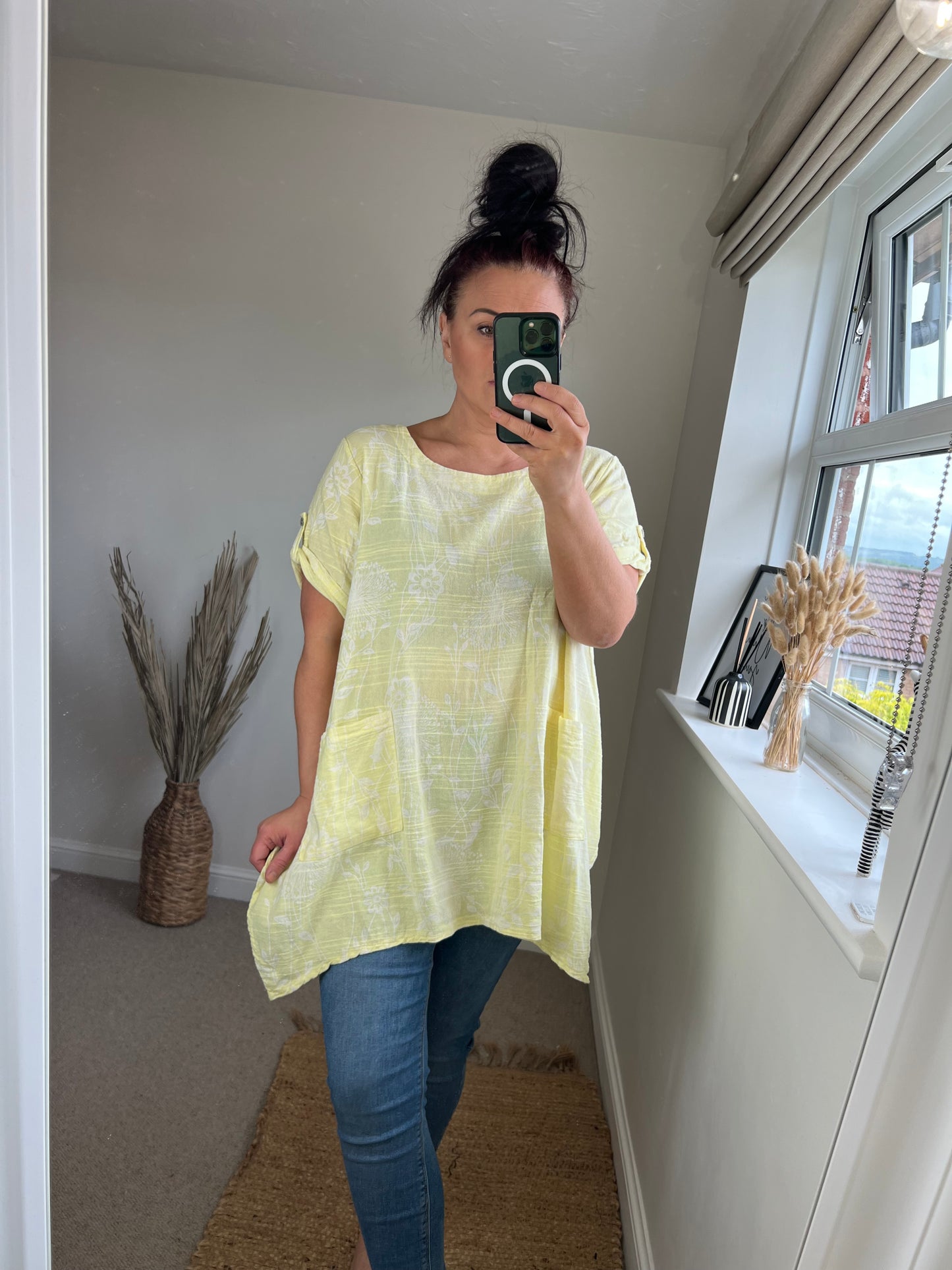 Longline Cotton Floral Top - Lemon