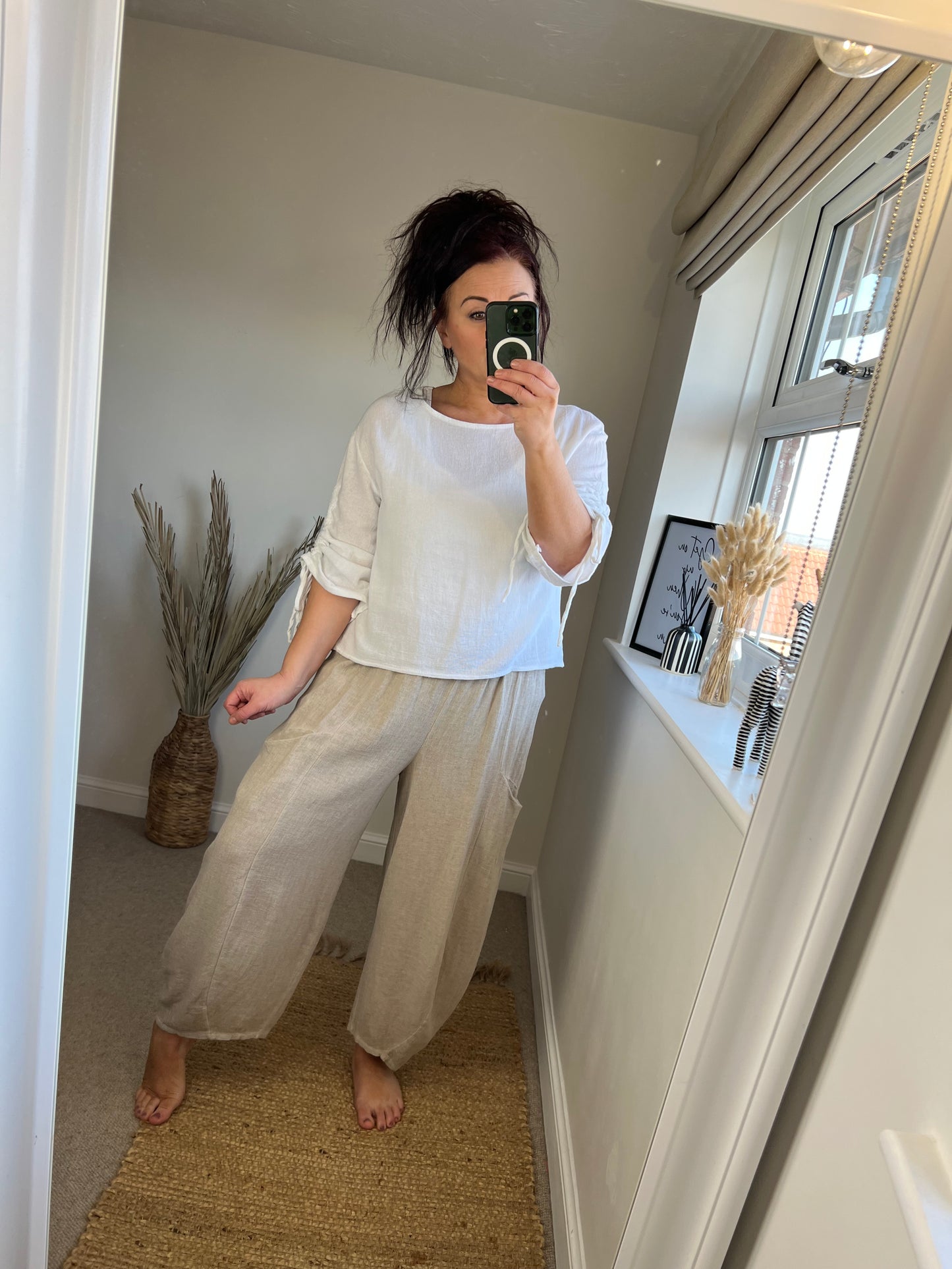 Barrel Leg Linen Mix Trouser - Stone