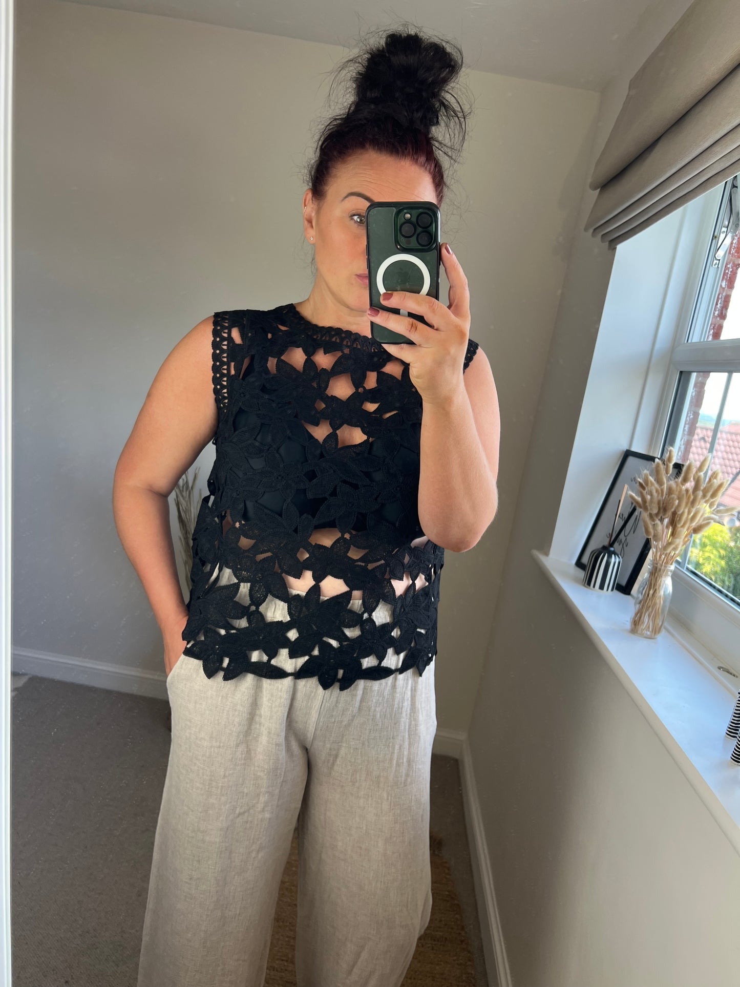 Lace Vest Top - Black