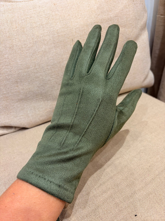 Faux Suede Gloves - Khaki
