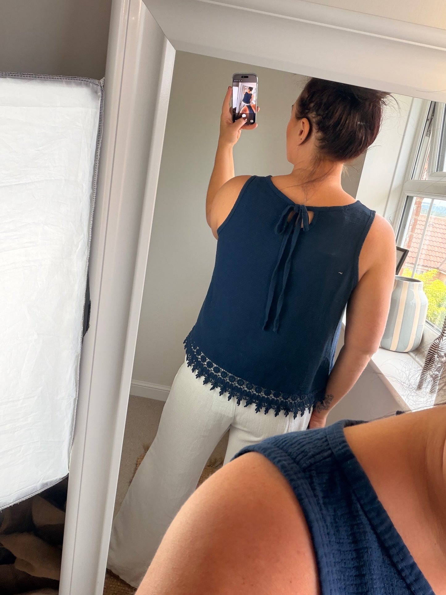 Crochet Trim Vest - Navy
