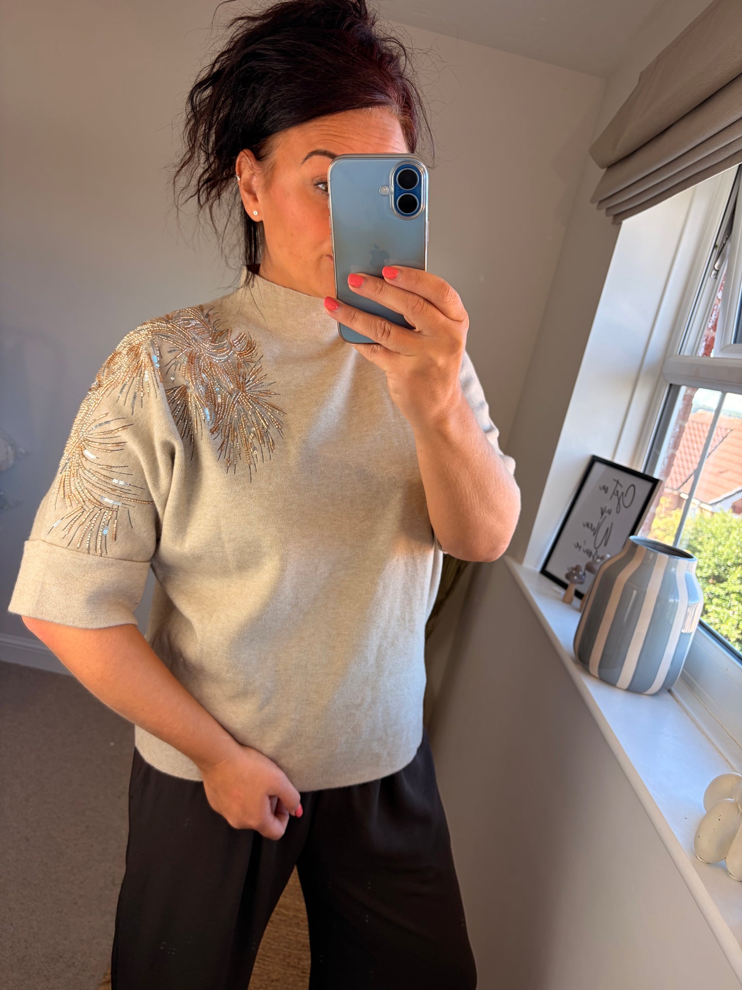 Funnel Neck Firework Jumper - Beige