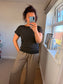Fine Knit Slash Neck Top - Chocolate