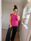 Button Back Frill Sleeve Top - Magenta