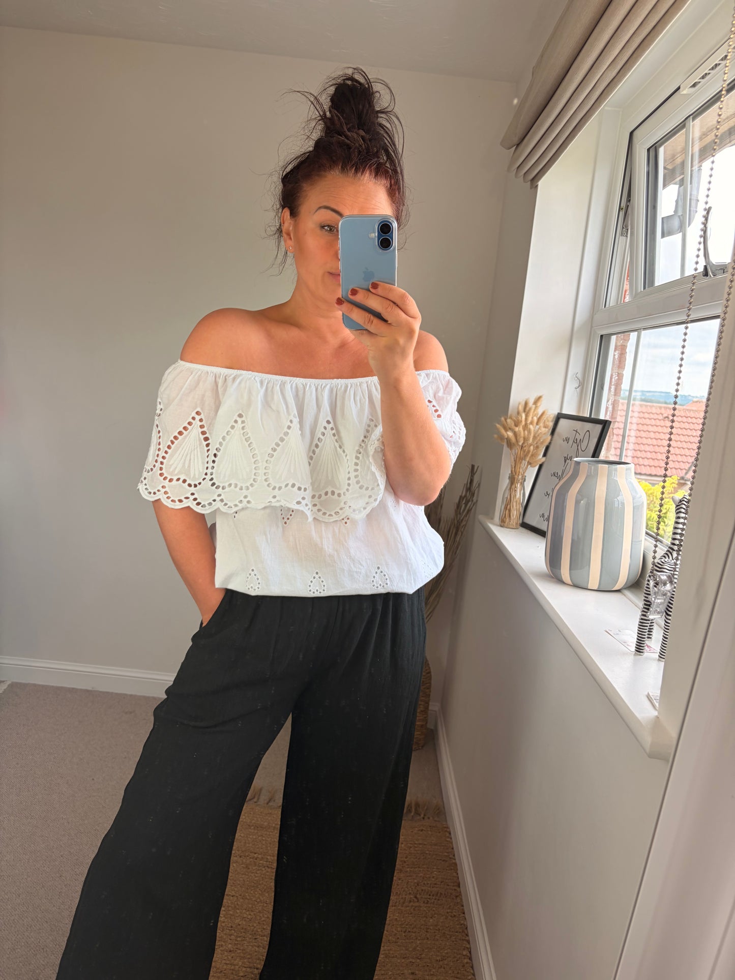 Broderie Anglaise Bardot Top - White