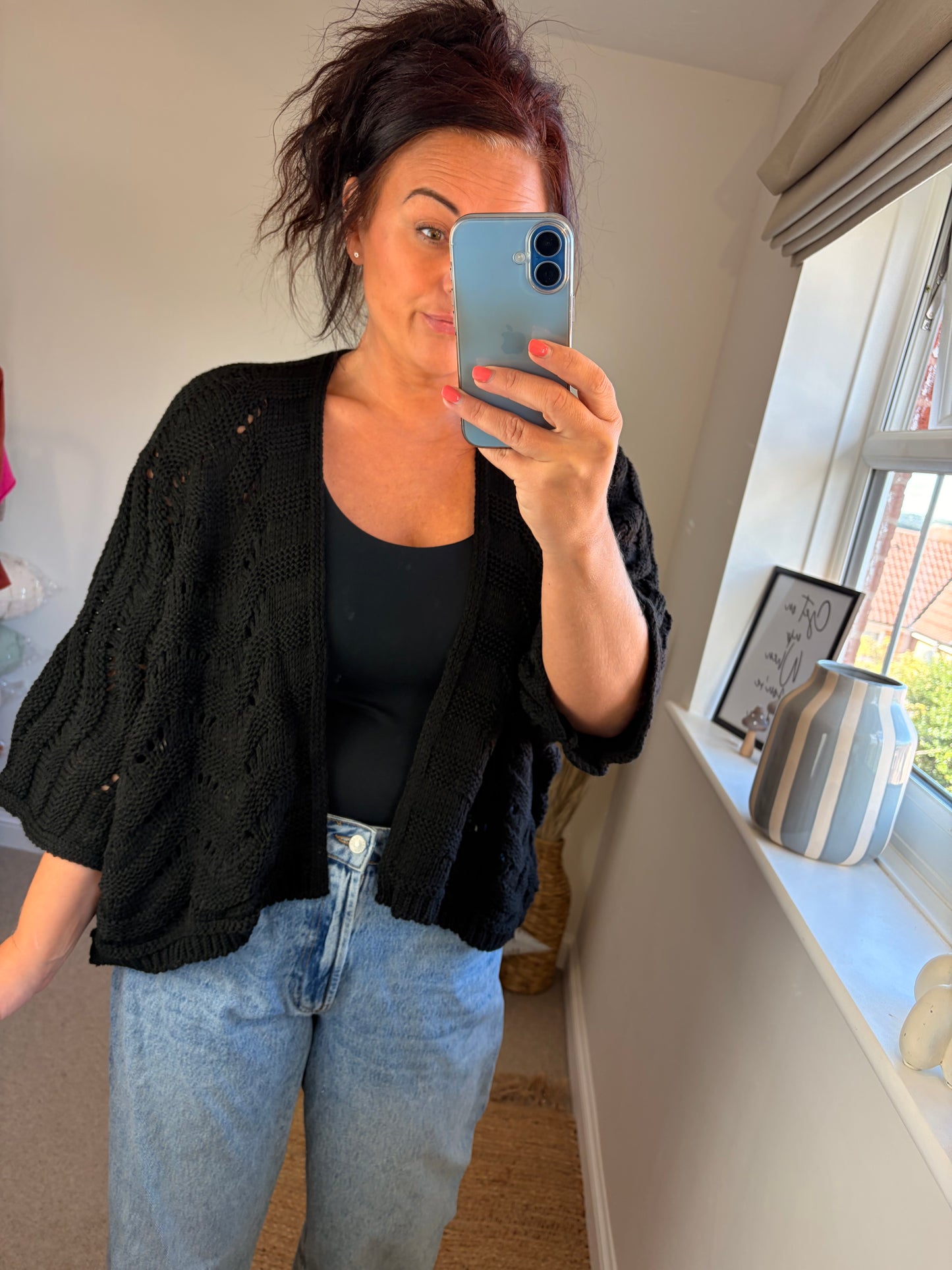 Open Knitted Cardigan - Black