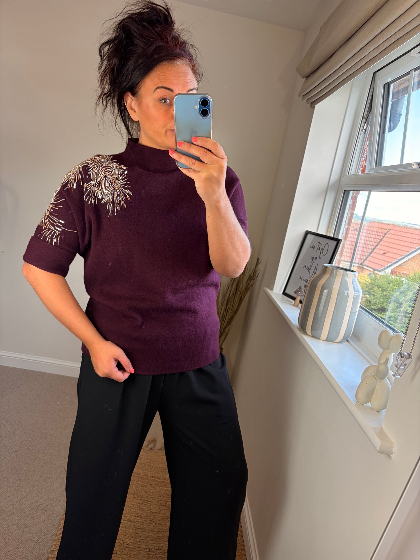 Funnel Neck Firework Jumper - Wine
