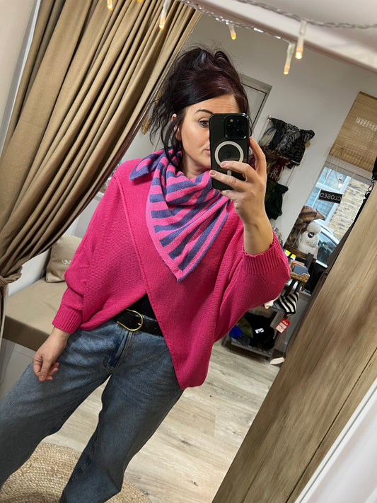 Handkerchief Triangle Scarf - Purple/Pink Stripe