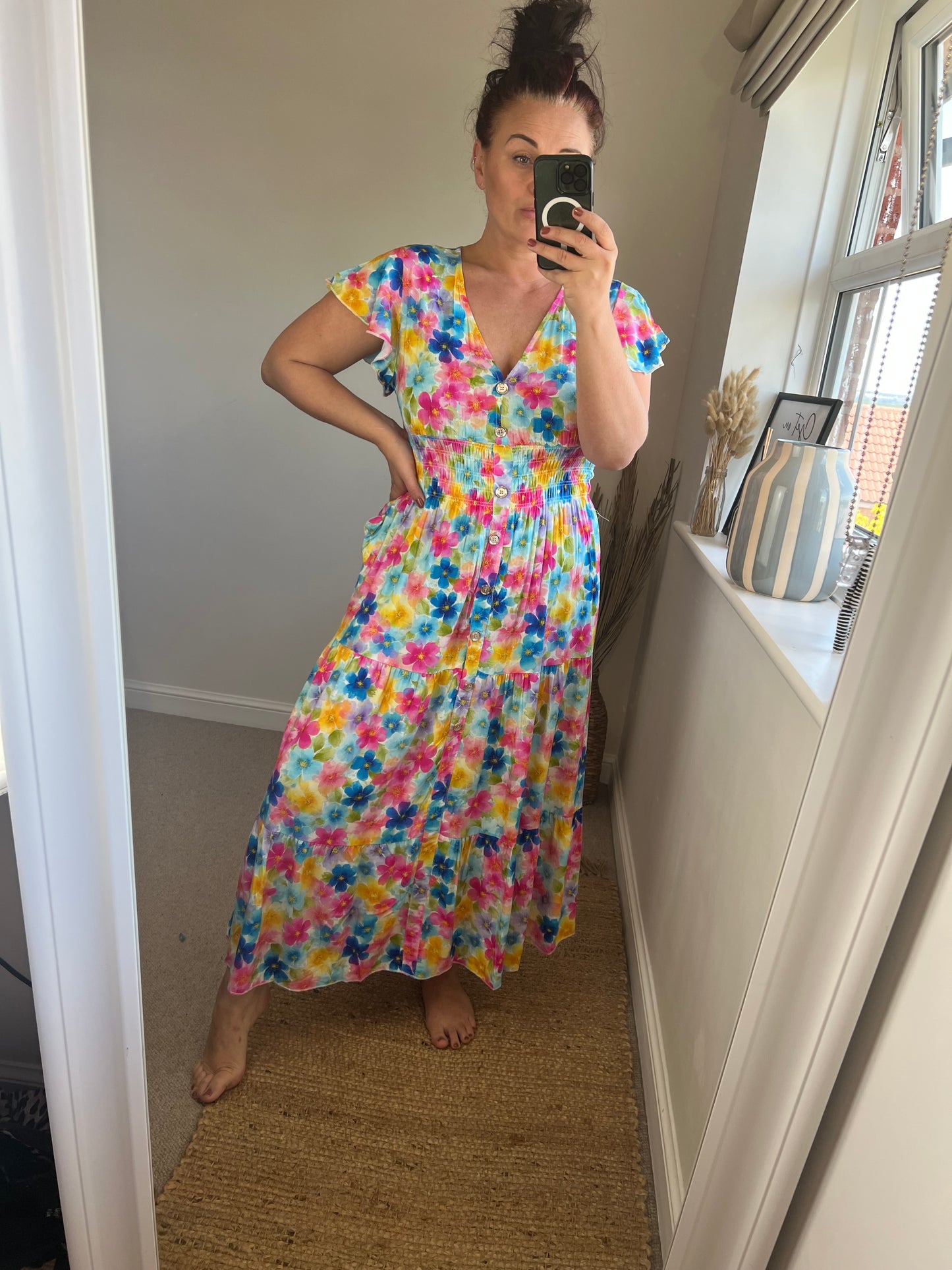 LOTTIE Maxi Button Dress with Pockets -  Bright Flowers