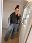 Stripe Bomber Jacket - Black