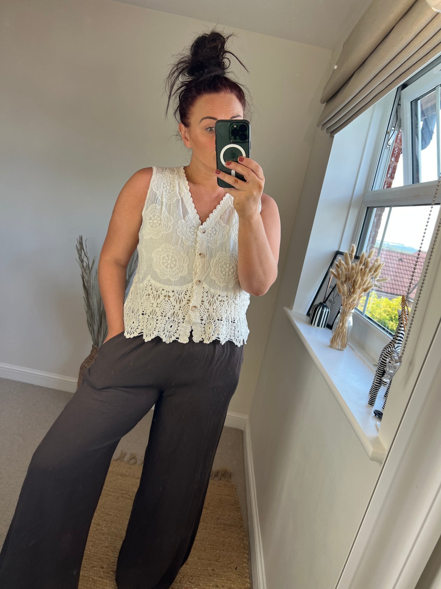 Crochet Lace Waistcoat- Cream