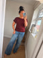 Fine Knit Slash Neck Top - Wine