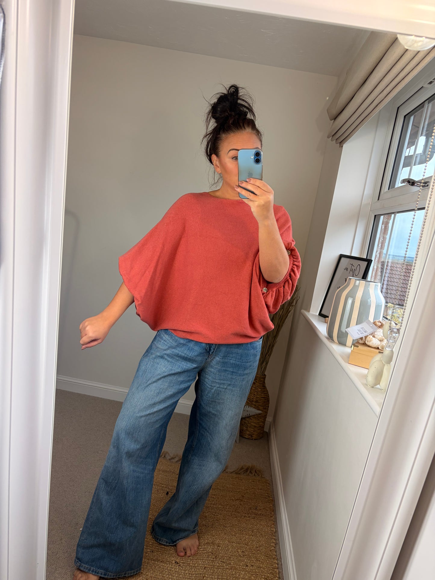 Batwing Fine Knit Jumper - Brick