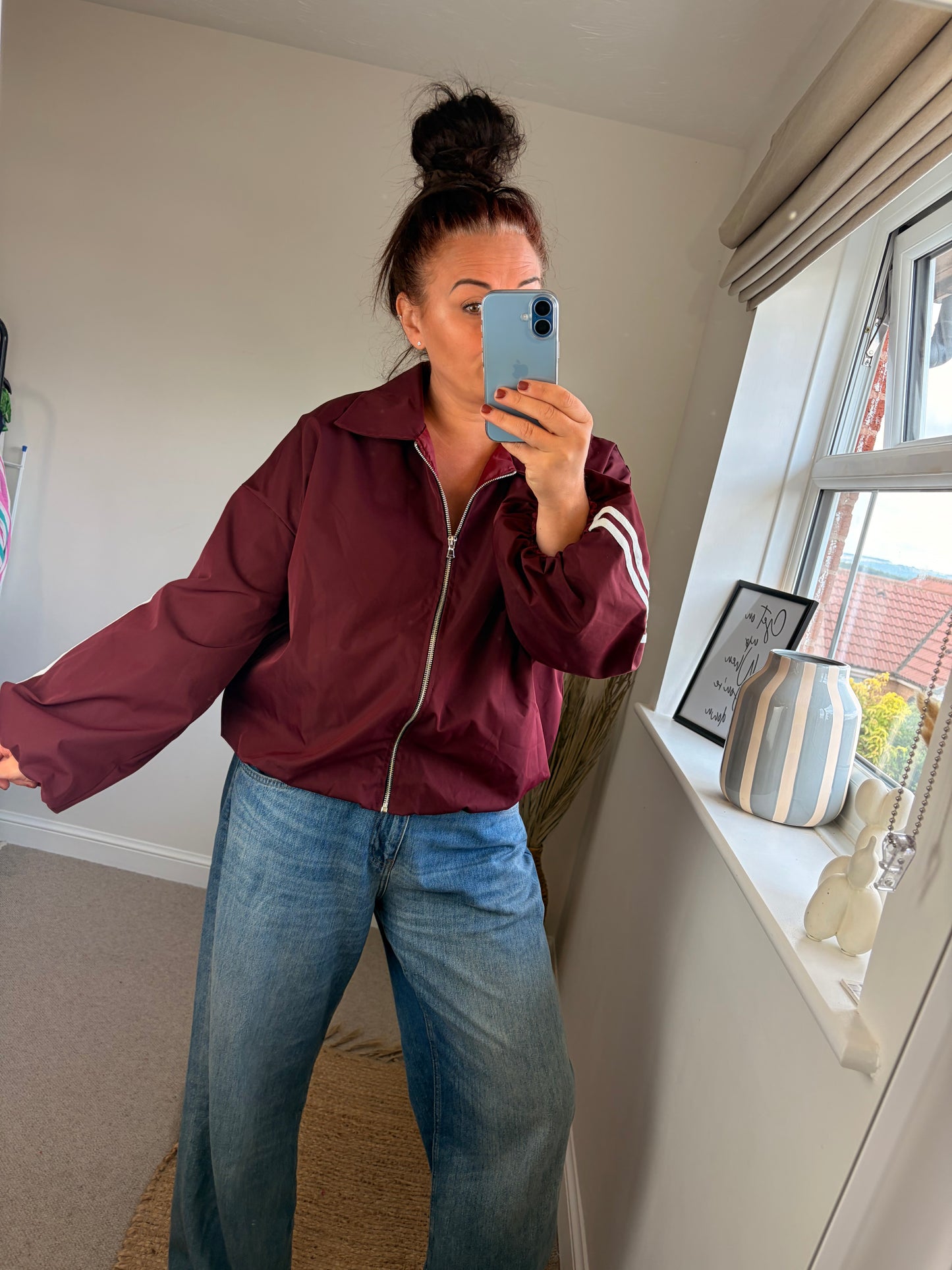 Stripe Bomber Jacket - Wine