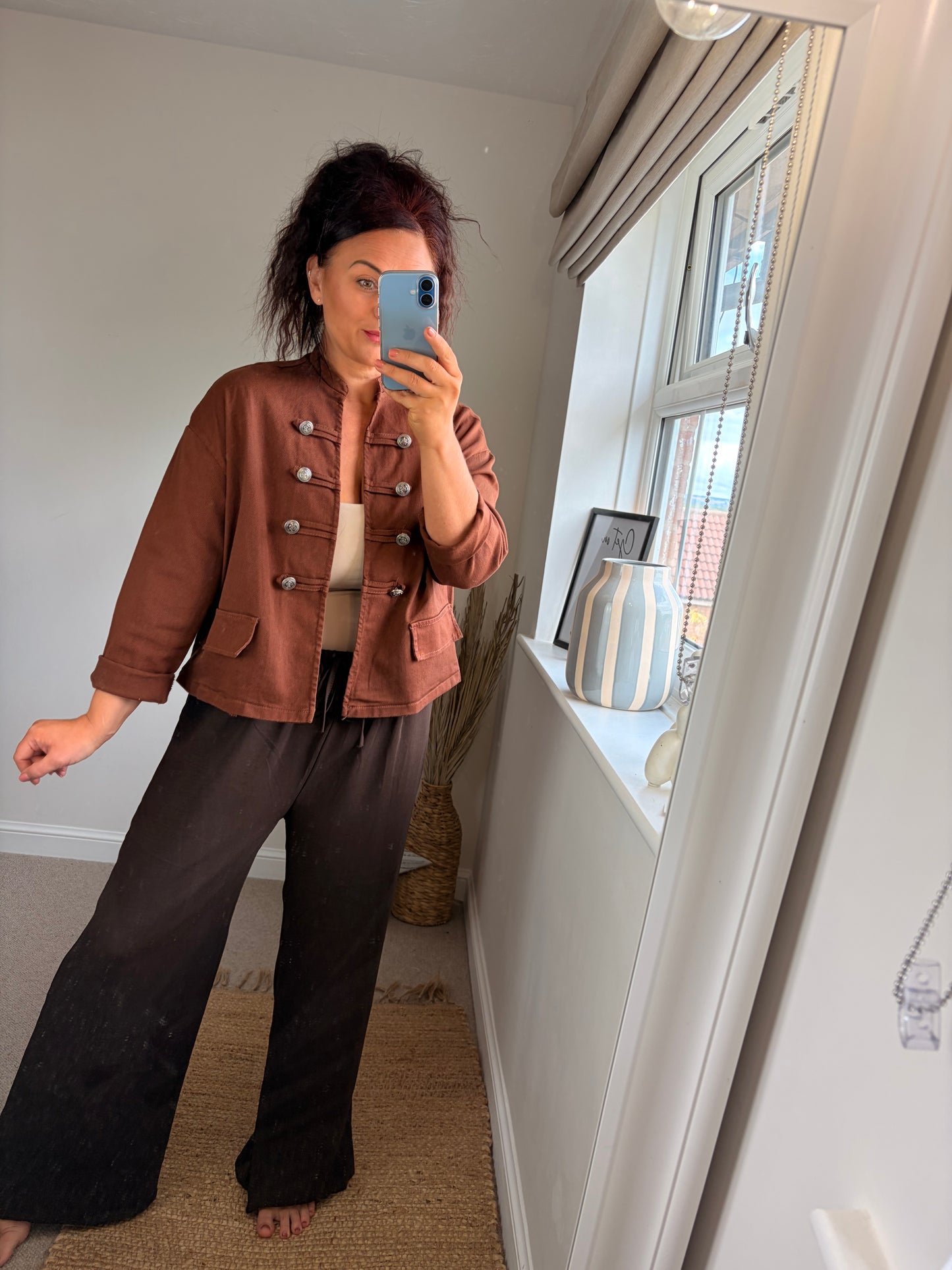 Military Denim Jacket - Rust