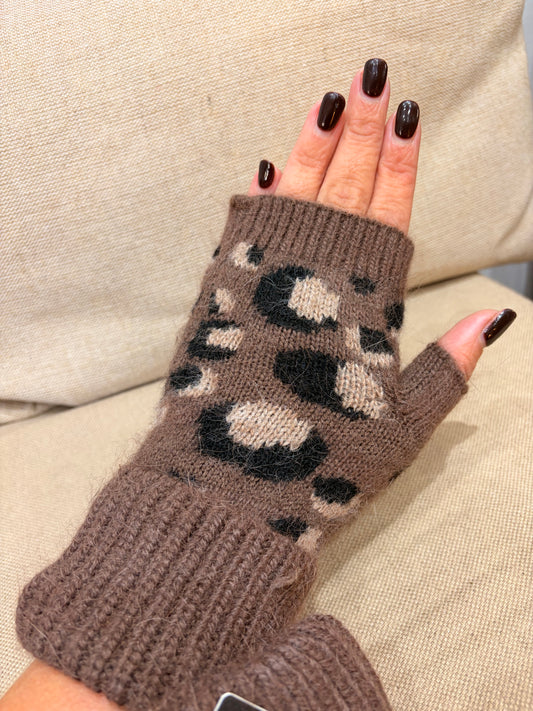 Leopard Fingerless Gloves - Brown