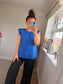 Button Back Frill Sleeve Top - Cobalt