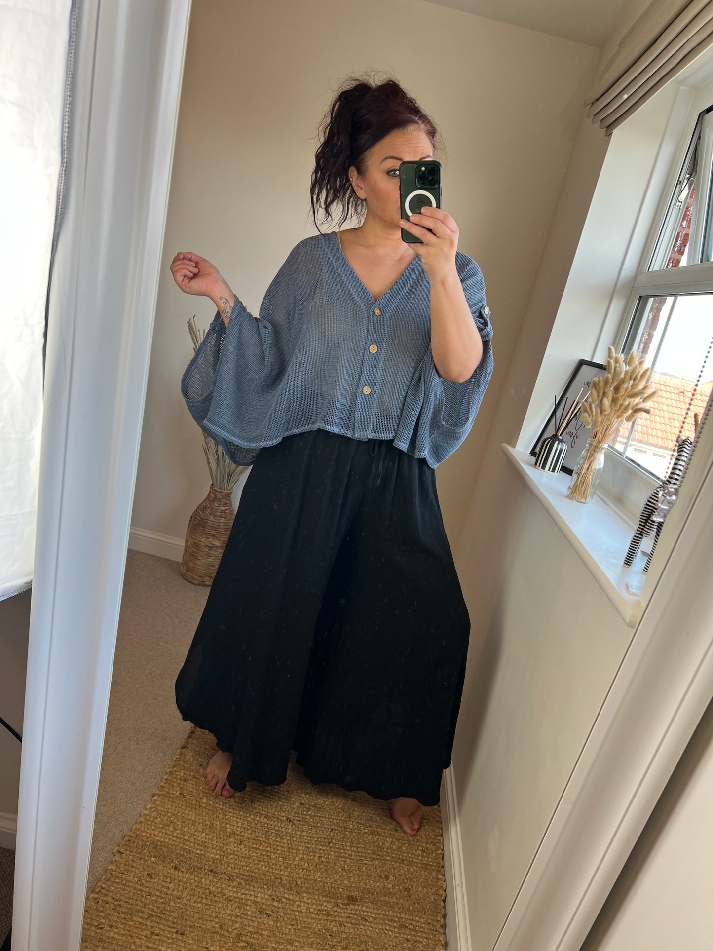 Linen Floaty Trousers - Black