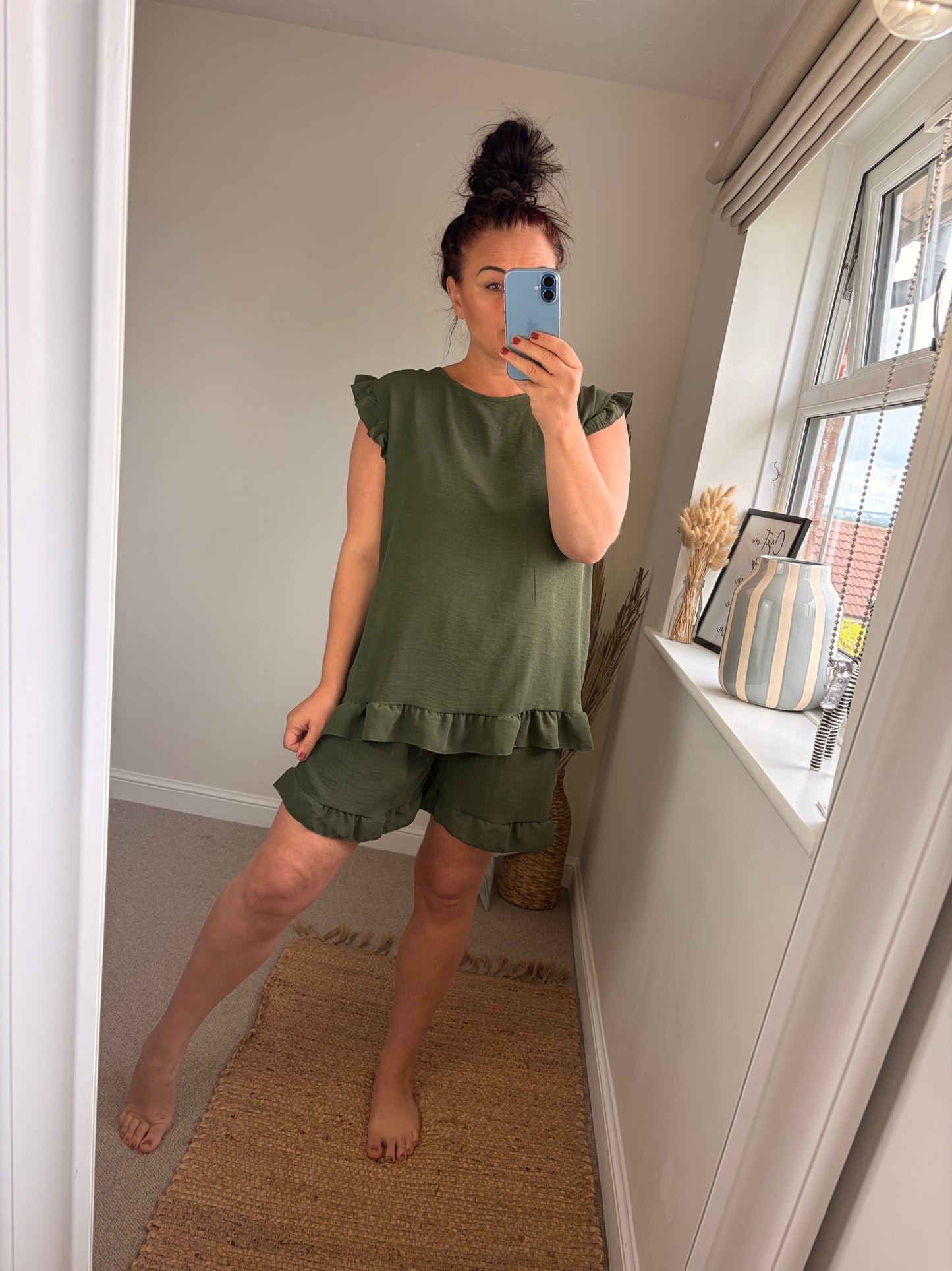 Button Back Short & Top Set - Khaki