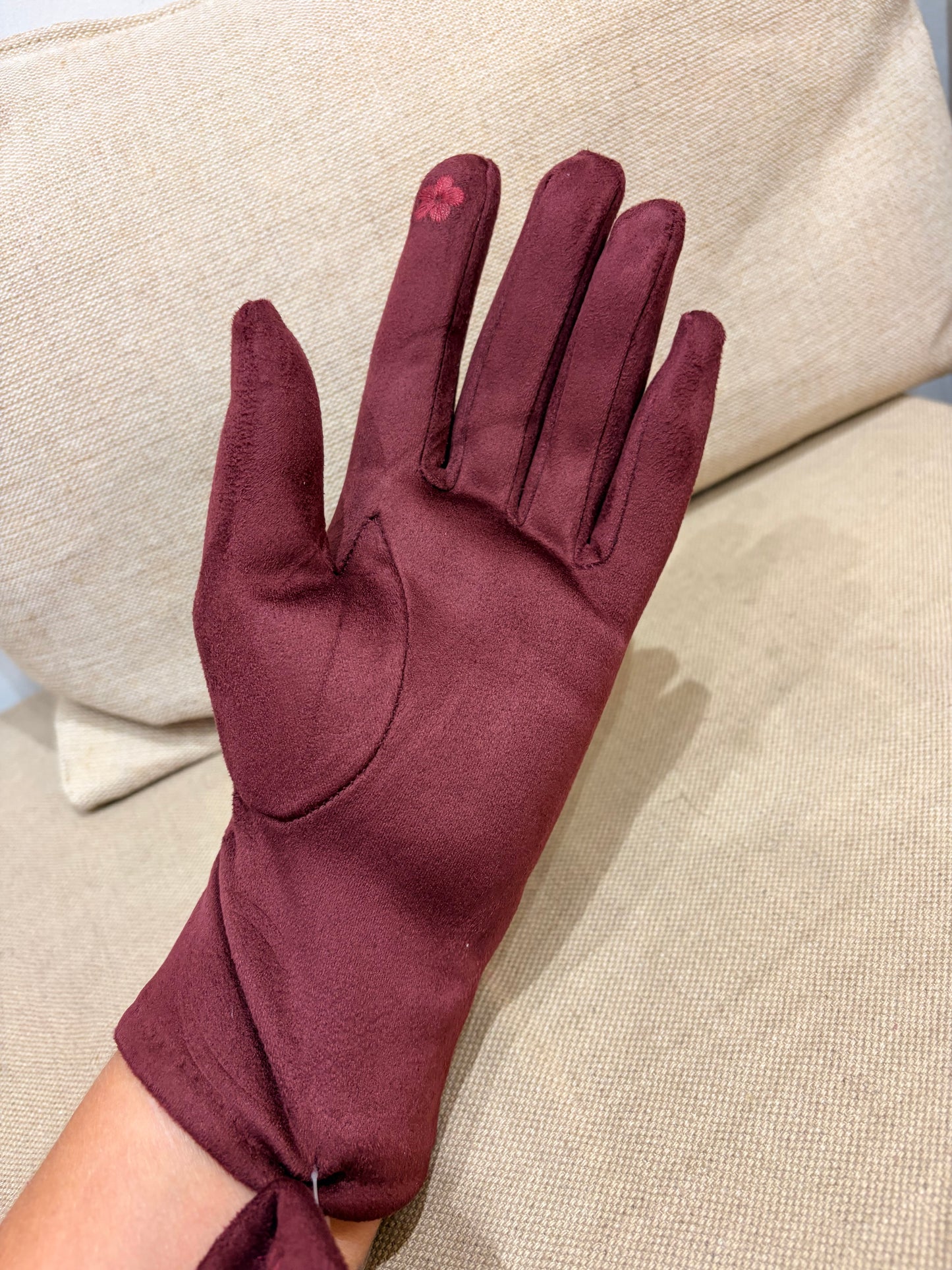Faux Suede Gloves - Wine