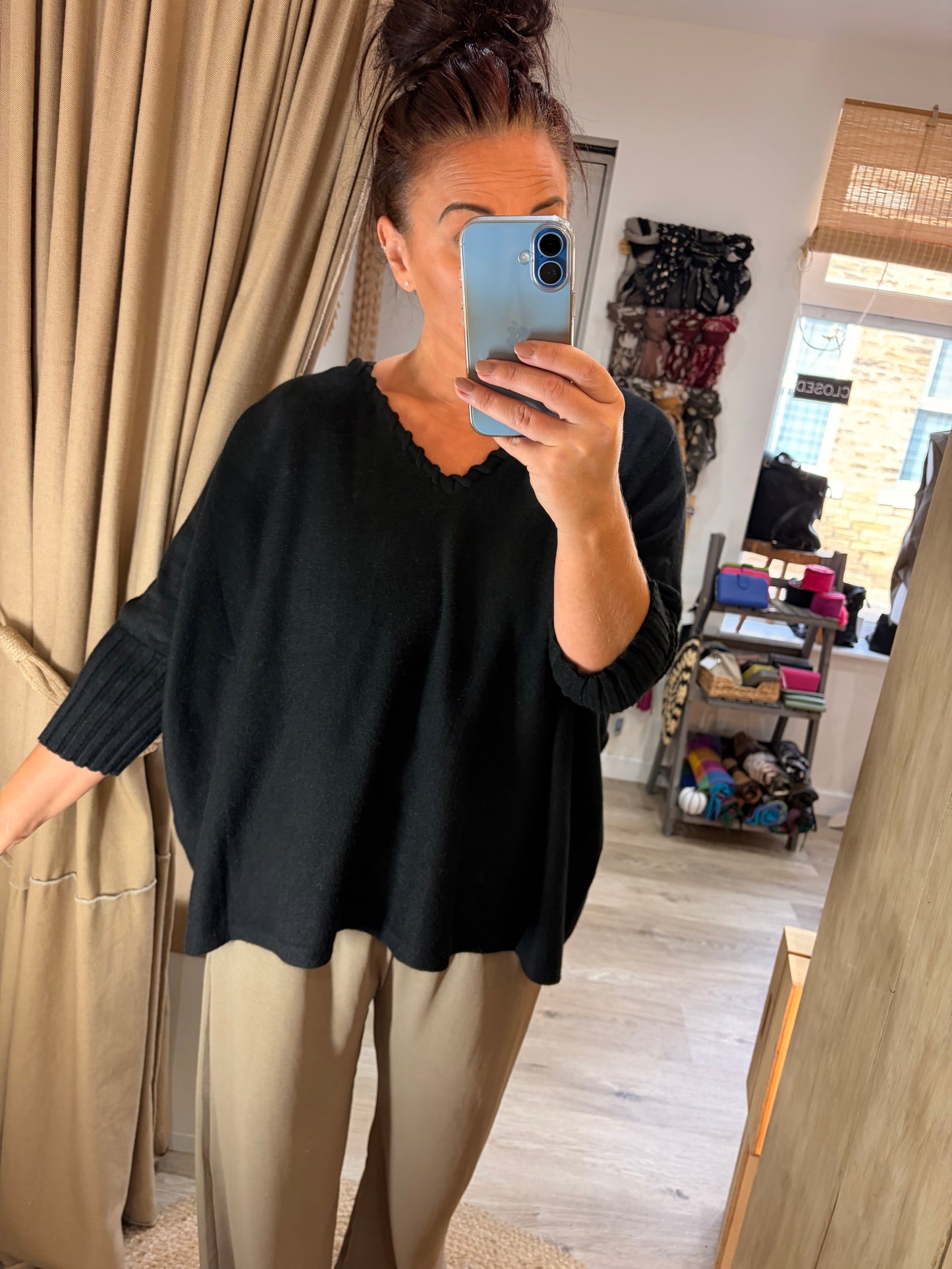 V Neck Stitch Jumper - Black