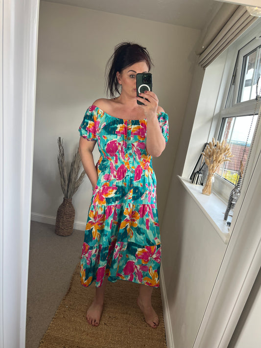 STEVIE Midi Button Dress - Aqua