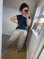 Jersey Barrel Leg Trousers - Beige