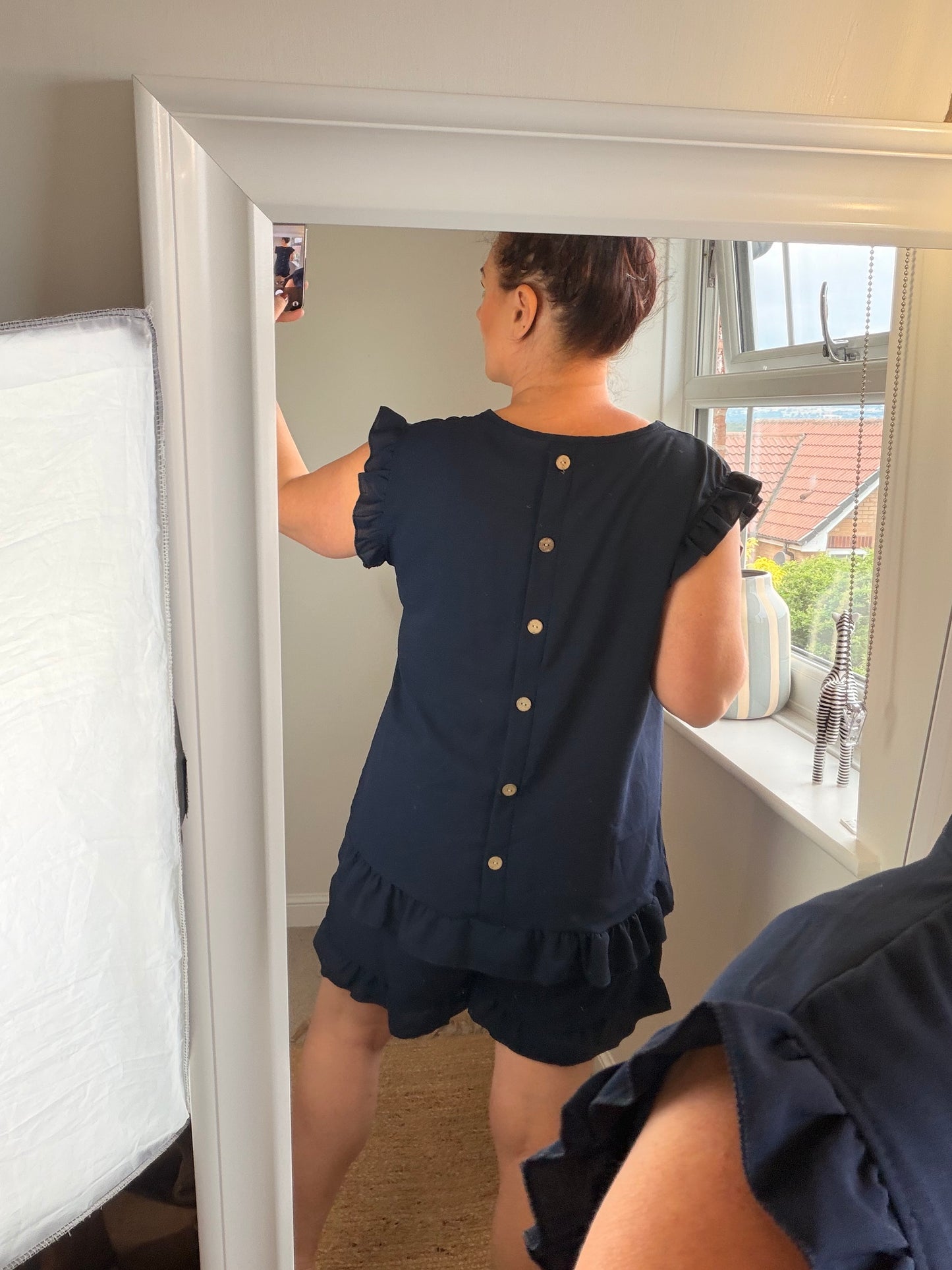 Button Back Short & Top Set - Navy