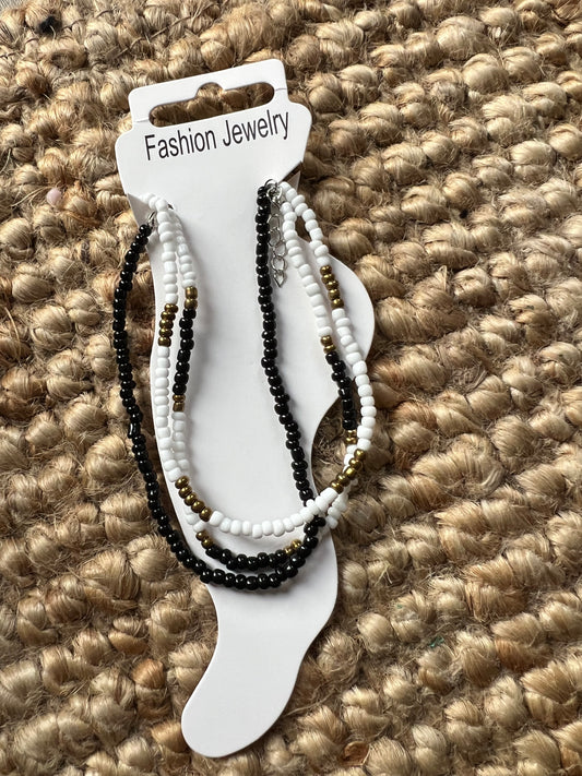 Adjustable Anklet Bracelet - Triple Black/White