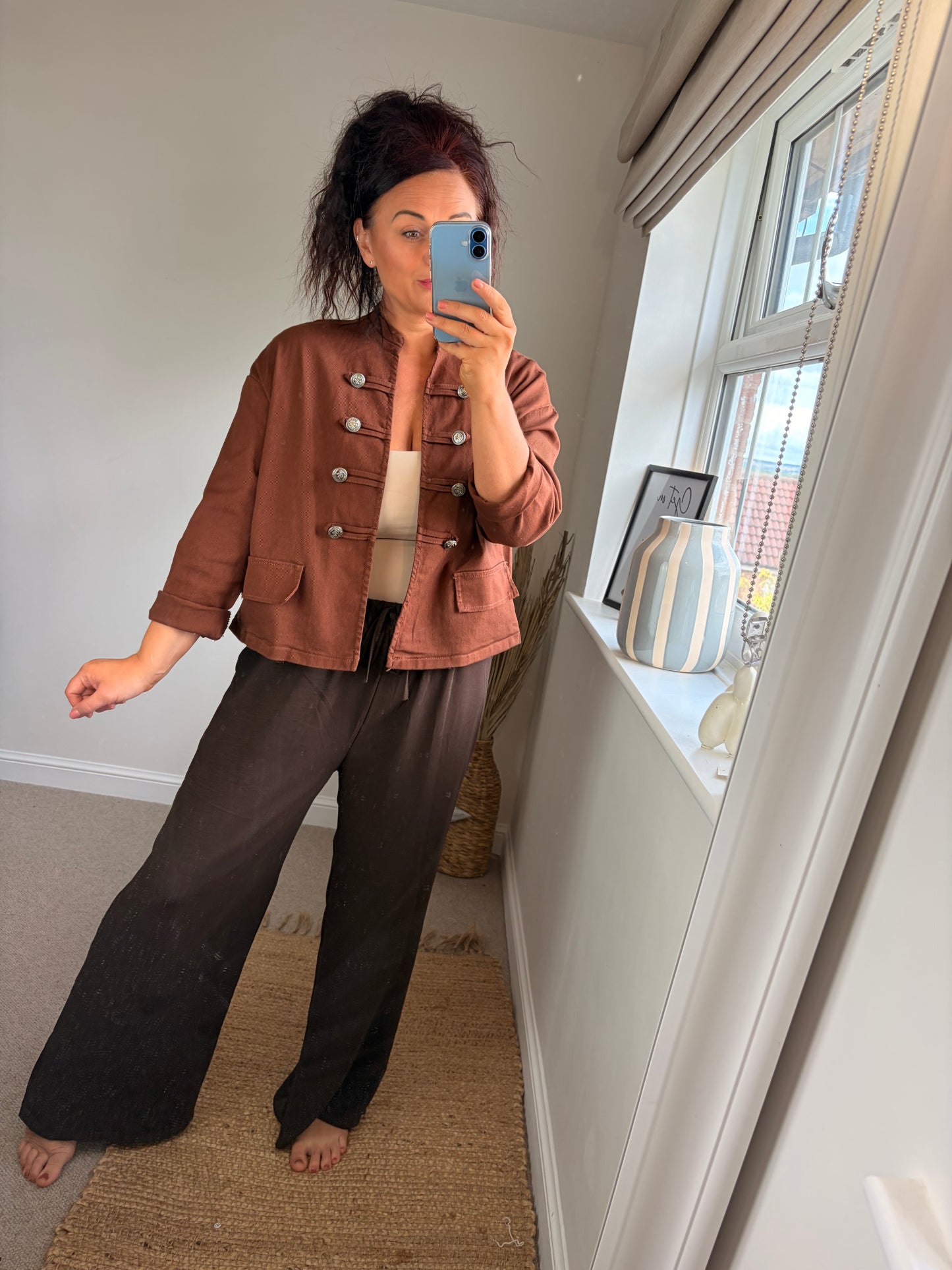 Military Denim Jacket - Rust