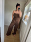 Shirred Strapless Jumpsuit - Brown