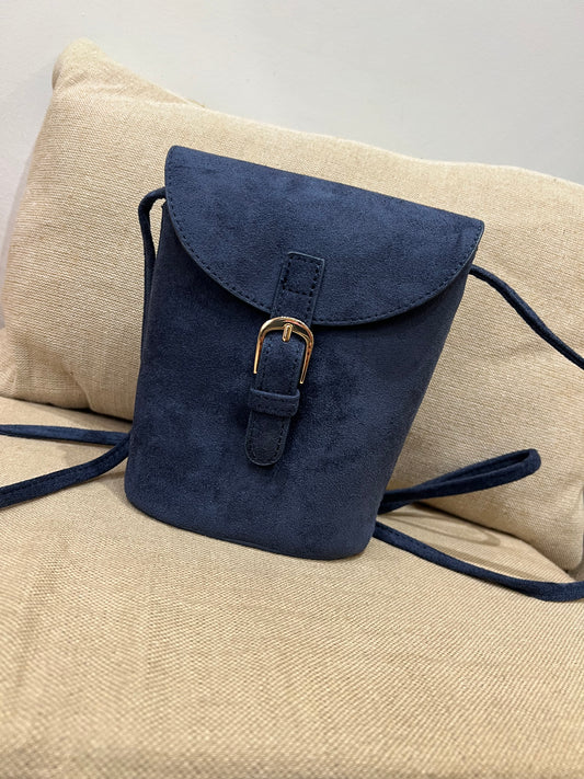 Faux Suede Bucket Crossbody Bag - Navy
