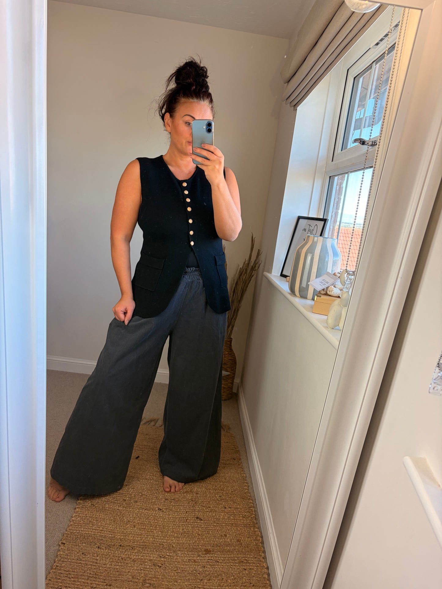 Needle Cord Wide Leg Trousers - Charcoal