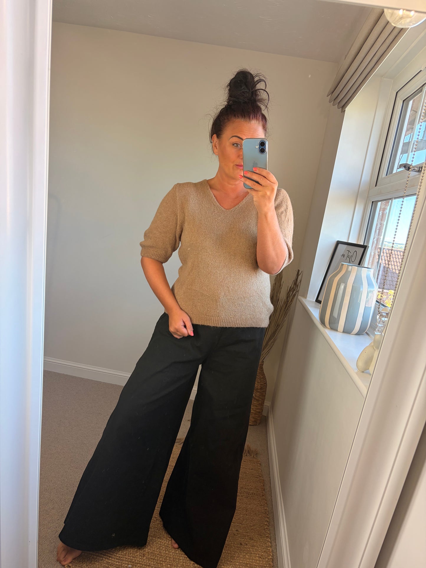 V Neck Three Quarter Jumper - Camel