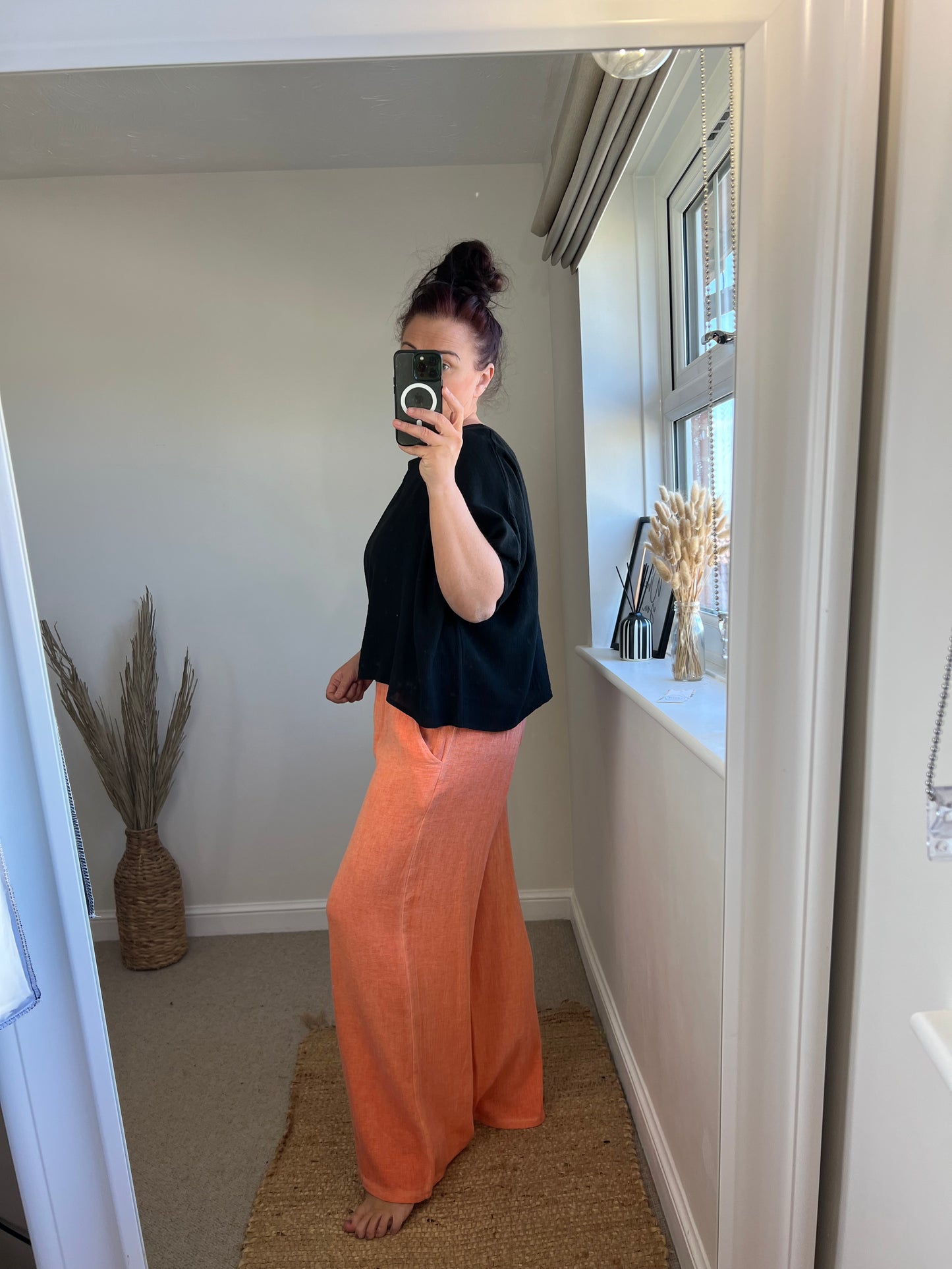 Linen Button Back Top - Black
