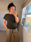 Fine Knit Slash Neck Top - Chocolate