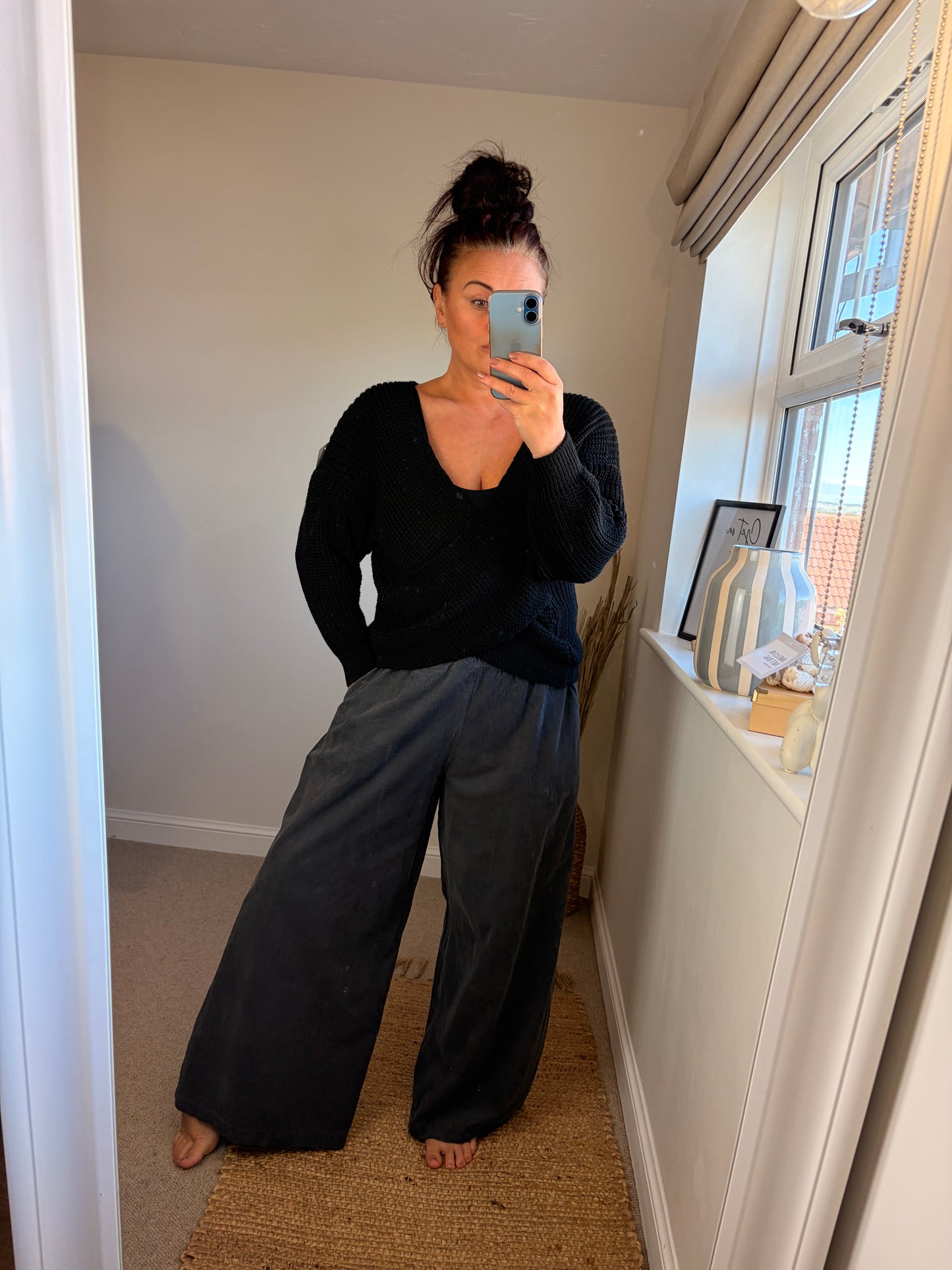 Chunky Knit Wrap Jumper - Black