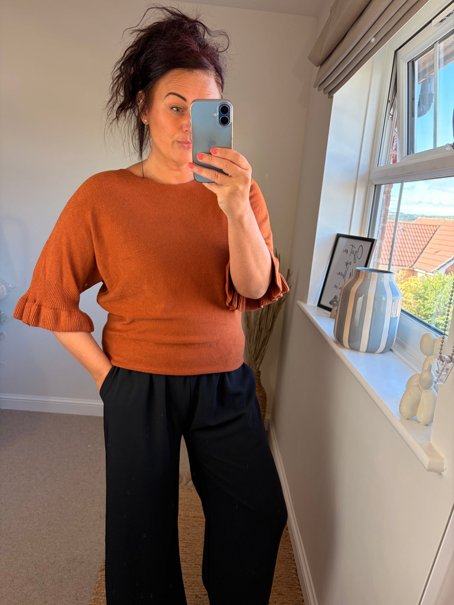 Flute Sleeve Jumper - Rust