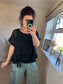 Waffle Drawstring Top - Black