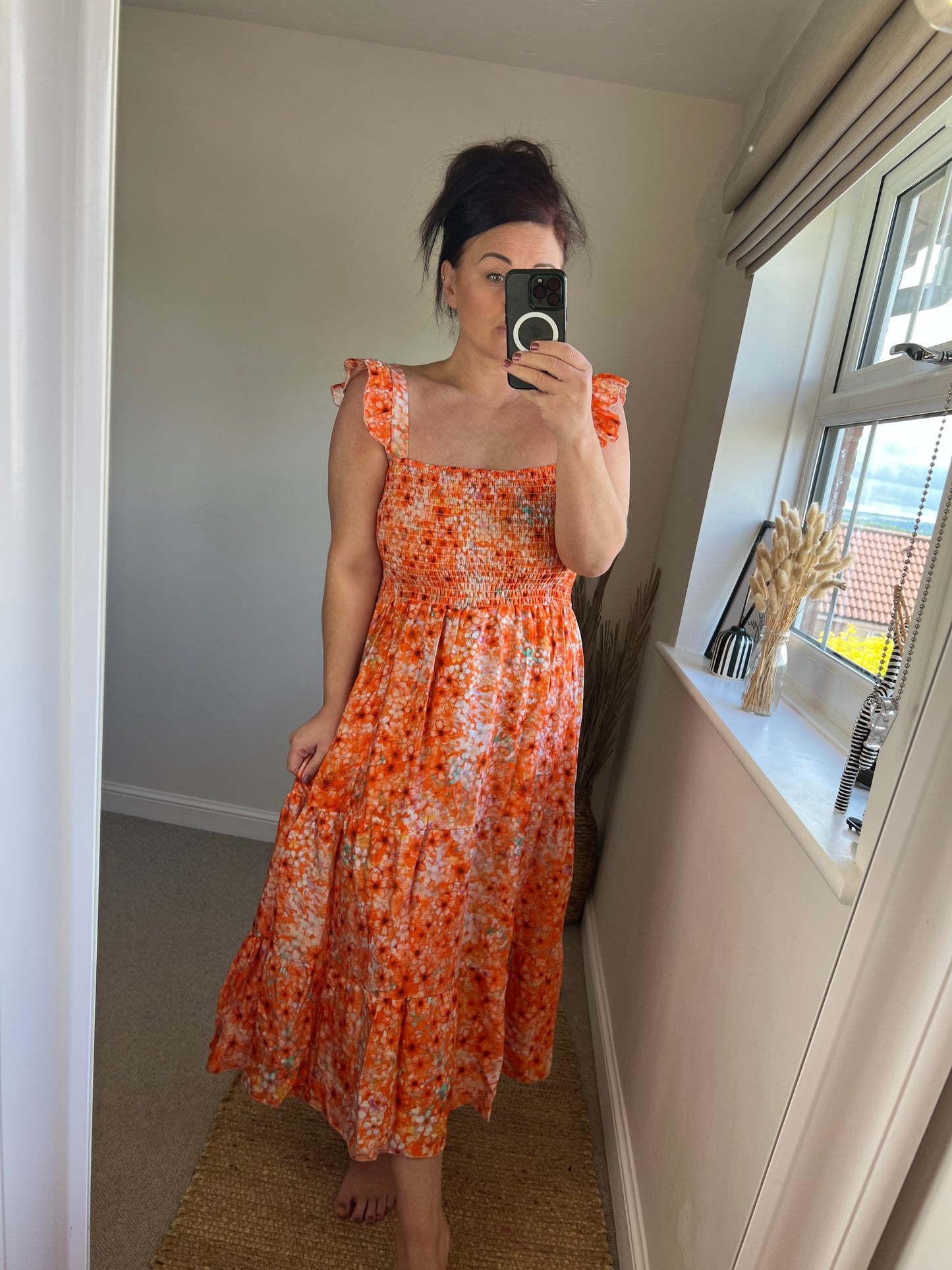 Ditsy Floral Midi Dress - Orange
